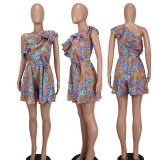 Sexy and fashionable printed diagonal shoulder jumpsuit