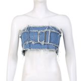 Sexy Adjustable Button Wrap Chest Panel Contrast Brushed Top