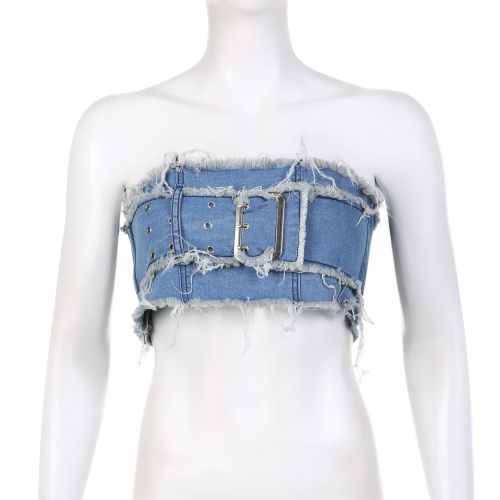 Sexy Adjustable Button Wrap Chest Panel Contrast Brushed Top