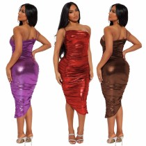Sexy and fashionable one shoulder drawstring wrinkled dress Sexy and fashionable one shoulder drawstring wrinkled dress