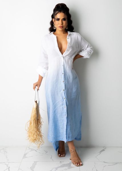 Single breasted lapel contrasting shirt with slit open leg dress