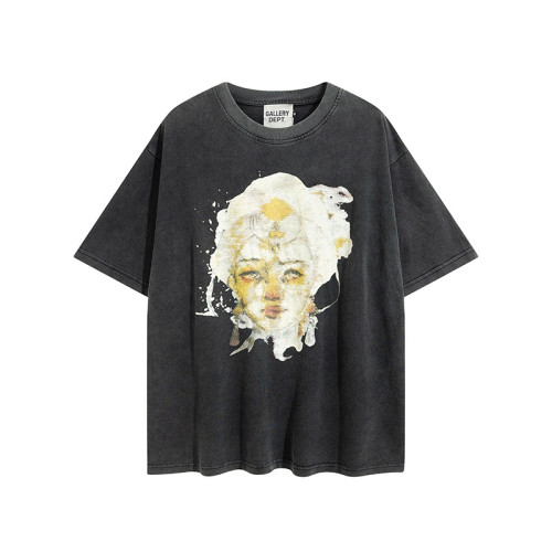 High Street Retro Distressed Statue Print Loose Round Neck Short Sleeve T-shirt