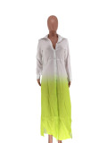 Single breasted lapel contrasting shirt with slit open leg dress