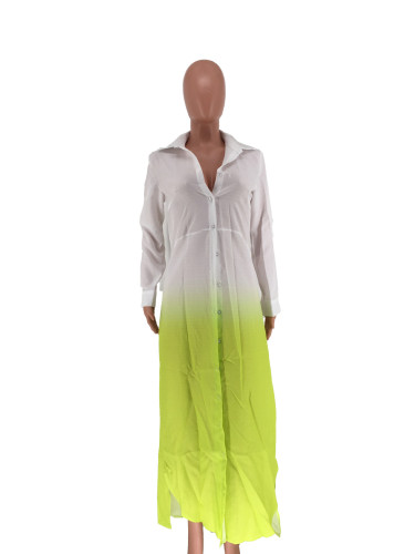 Single breasted lapel contrasting shirt with slit open leg dress