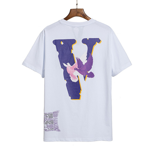Trendy short sleeved co branded Vlone for men and women, same t-shirt for couples, street popular flying pigeon printed half sleeved shirt