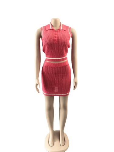 Women's wool knitted color contrast suit skirt