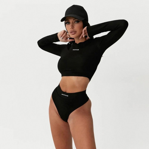 Women's letter embroidery round neck T-shirt triangle pants Spicy girl casual set