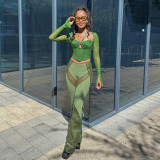 Leather Perspective Mesh Panel Contrast Tight Micro Ragged Pants