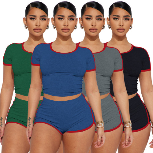 Fashion casual splicing line two-piece set