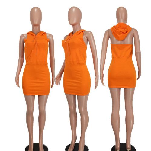 Fashion casual hooded backless dress
