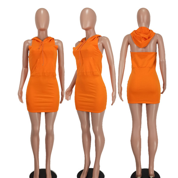 Fashion casual hooded backless dress