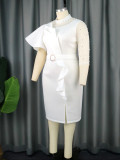 Individualized and Asymmetric Style Dress Elegant Standing Neck Beaded Wrapped Hip Skirt