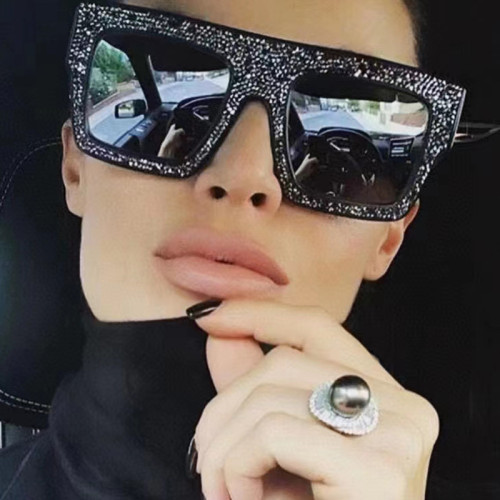 Super large frame shiny sunglasses for women's square flat top sunglasses for men's trendy travel luxury ball glasses