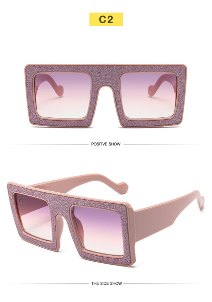Super large frame shiny sunglasses for women's square flat top sunglasses for men's trendy travel luxury ball glasses