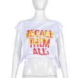 Personalized Sleeveless Lace Up Printed Top T-shirt