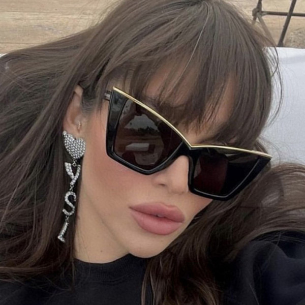 Large frame cat eye sunglasses for women, golden V-top, cool sunglasses, trendy and stylish glasses