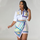 Women's sexy printed irregular short skirt two-piece set