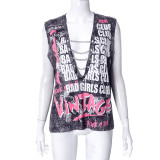 Sexy V-neck Chain Vintage Sleeveless Tank Top T-shirt