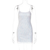 Sexy One Line Neck Fashion Sequin Mesh Suspender Wrap Hip Dress