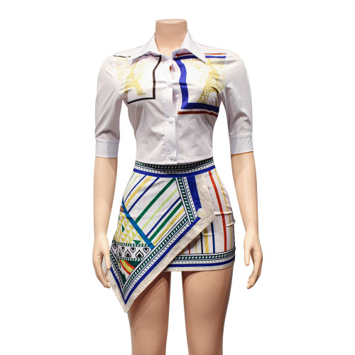 Women's sexy printed irregular short skirt two-piece set