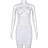 Sexy Spliced Hollow Open Back Lace Dress Set