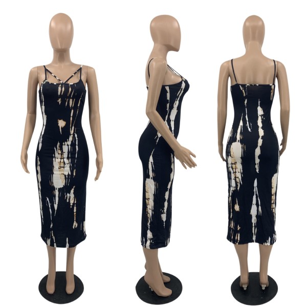 Sexy Slim Fit Printed Strap Cut Out Bra Dress