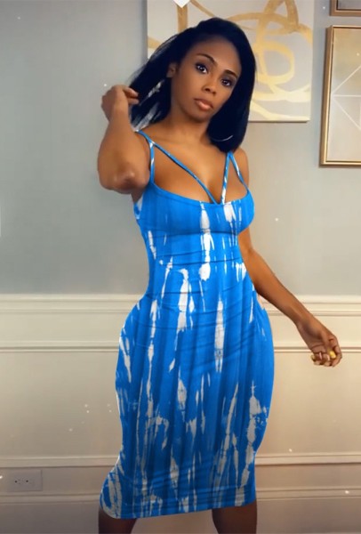 Sexy Slim Fit Printed Strap Cut Out Bra Dress