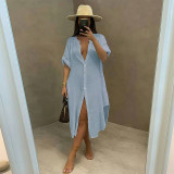 Washed Cotton Solid Multi Color Cardigan Long Dress