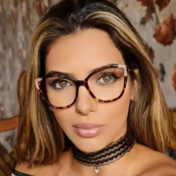 Large frame cat eye frame retro anti blue light women's glasses trend personalized pattern flat light mirror TR eyeglass frame