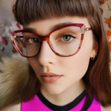 Large frame cat eye frame retro anti blue light women's glasses trend personalized pattern flat light mirror TR eyeglass frame