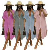 Washed Cotton Solid Multi Color Cardigan Long Dress