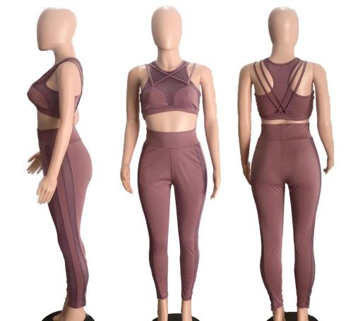 Fashion Sports Leisure Mesh Breathable Two Piece Set