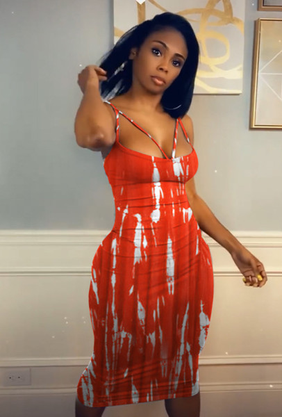 Sexy Slim Fit Printed Strap Cut Out Bra Dress