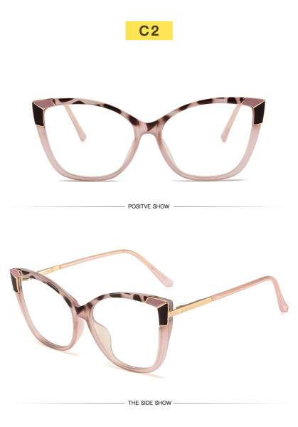 Large frame cat eye frame retro anti blue light women's glasses trend personalized pattern flat light mirror TR eyeglass frame