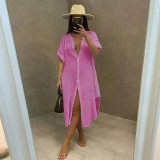 Washed Cotton Solid Multi Color Cardigan Long Dress