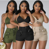 Bust wrap pocket work shorts sexy two-piece set