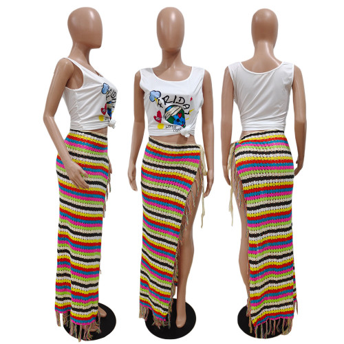 Sexy handmade crocheted tassel tie casual beach skirt half length skirt