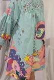 Women's lantern sleeves with large swing, positioning printing, waist closing, slimming long sleeved dress with large swing skirt