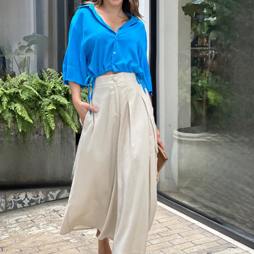 Fashion shirt casual wide leg pants set