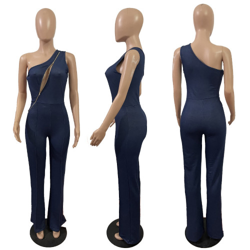 Sleeveless chest zipper sexy jumpsuit