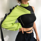 Asymmetric One Shoulder Long Sleeve Bookbag Button Reflective Panel Top Cover