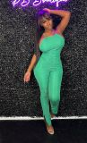 Fashionable and Sexy Open Back Wrapped Chest Strap Tight Waist Wrapped Hip Split Jumpsuit