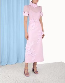 Water soluble floral collage bubble sleeve top+high waisted skirt set