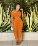Sexy Off Shoulder Button Pants Two Piece Set