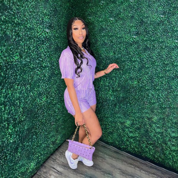 Pleated casual shorts short sleeved two-piece set