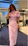 Water soluble floral collage bubble sleeve top+high waisted skirt set