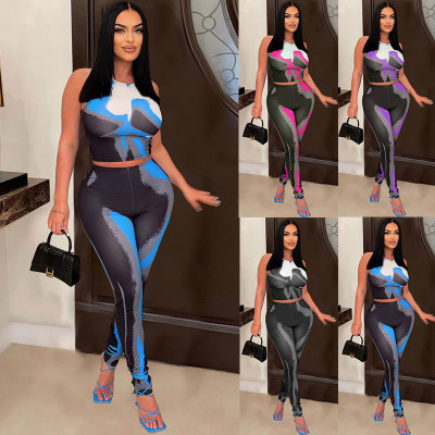 Women's gradient color tight fitting vest, slim fitting pants, personalized fashion set