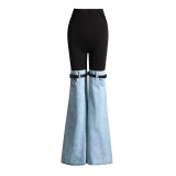 High waisted panels with contrasting colors and personalized design feel, jeans appear slim and versatile, straight tube micro flared pants
