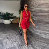 Shirt Sleeveless Shorts 3D Pocket Solid Two Piece Set