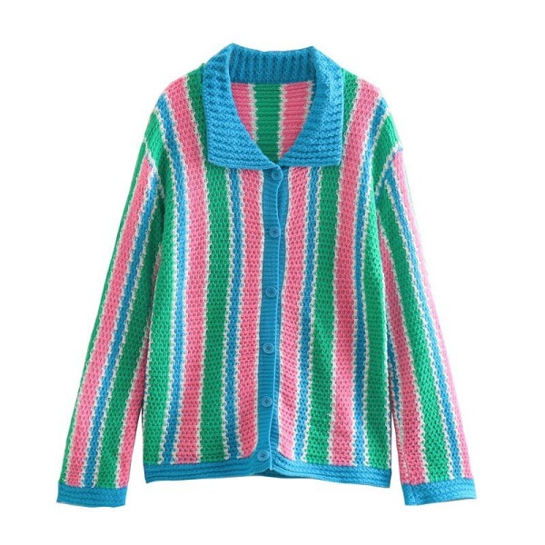 Women's Fashion Stripe Knitted Coat+Two Piece Hanging Straps